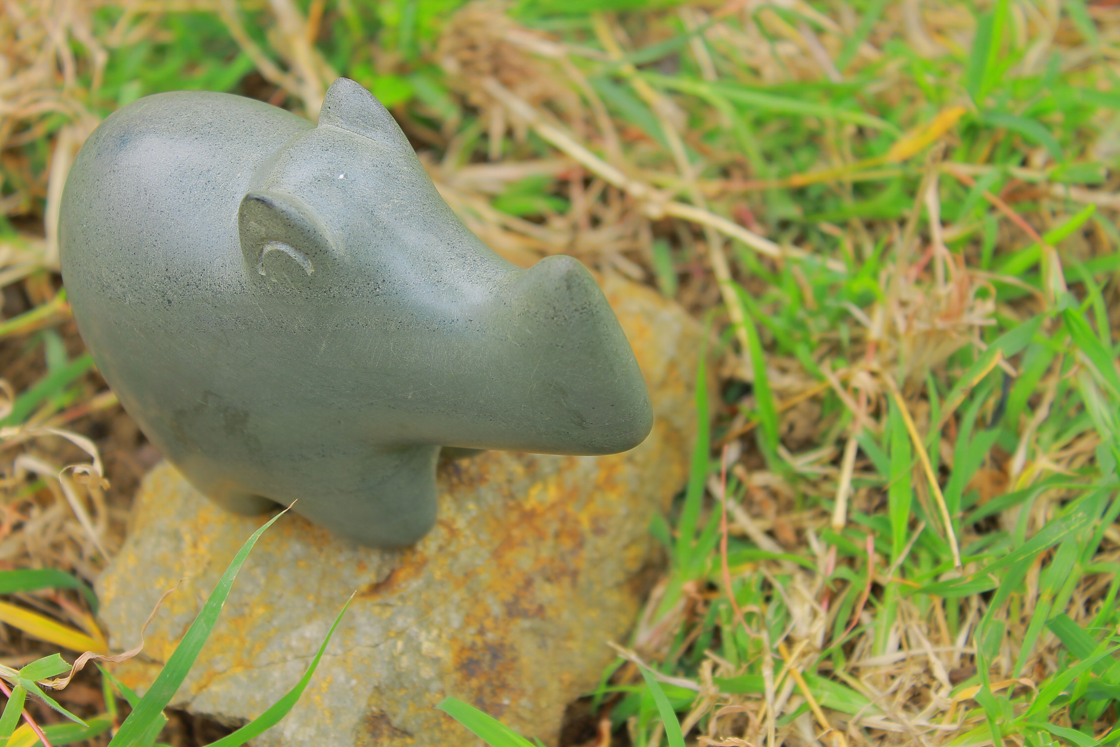 Grey Rhino River Rock Sculpture