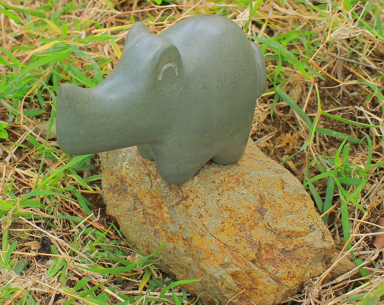 Grey Rhinoceros River Rock Sculpture
