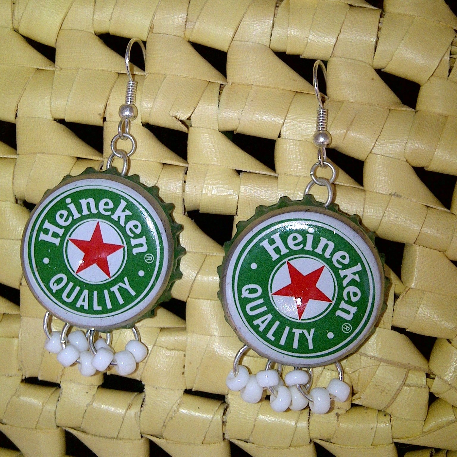 Recycled Heineken Bottle Cap Earrings
