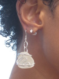 White Sea Glass Earring Wrapped in Aluminum